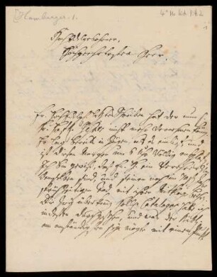 Brief von Georg Christoph Hamberger an Rudolf Erich Raspe
