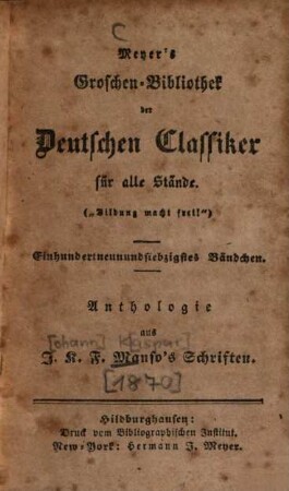 Anthologie aus J. K. F. Manso's Schriften