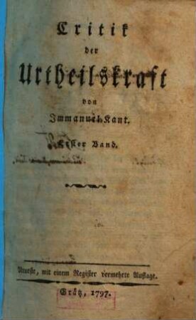 Critik der Urtheilskraft, 1