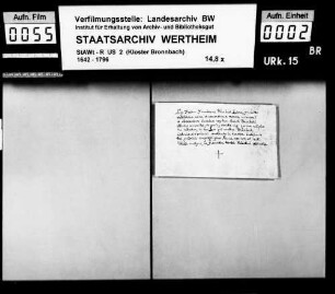 Fr. Franz (Franciscus) Wundert, Laie zu Bronnbach, verspricht den Satzungen und Regeln des hl. Benediktus Treue und Gehorsam.
