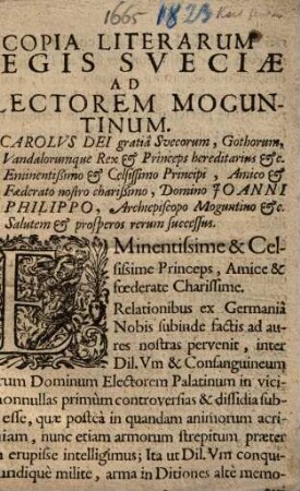 Copia literarum ... ad Electorem Moguntinum