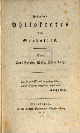 Ueber den Philoktetes des Sophokles