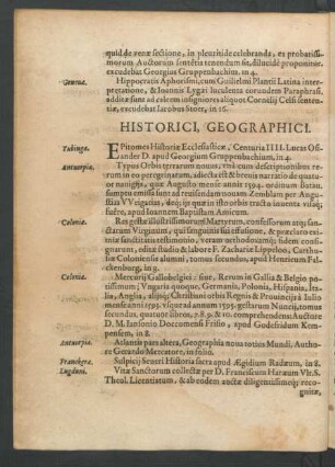 Historici, Geographici.
