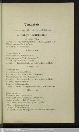 Verzeichnis der eingeführten Schulbücher