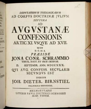 Disputationum Theologicarum Ad Corpus Doctrinæ Julium Septima Ad Augustanæ Confessionis Artic. XI. Usque Ad XVII. [...]