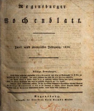 Regensburger Wochenblatt, 22. 1832