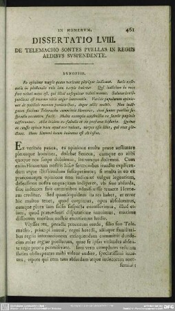 Dissertatio LVIII. De Telemacho Sontes Puellas In Regiis Aedibus Suspendente