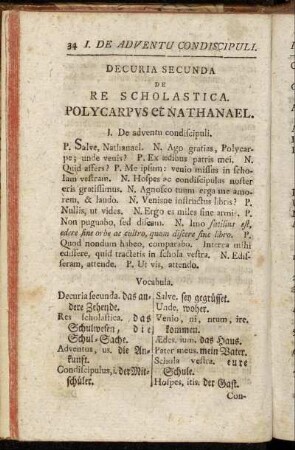 Decuria secunda de re scholastica. Polycarpus et Nathanael.