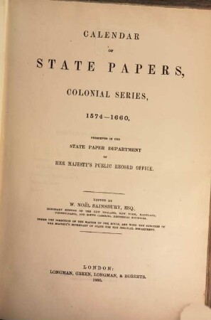 Calendar of state papers. Colonial series. America and West Indies. 1574/1660