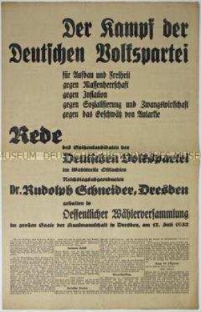 Sonderdruck der Deutschen Volkspartei zur Reichstagswahl im Juli 1932