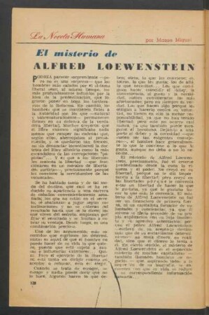 El misterio de Alfred Loewenstein : La novela humana