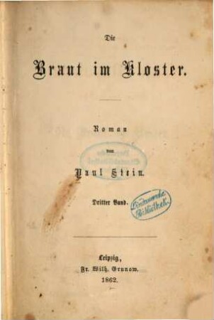 Die Braut im Kloster : Roman von Paul Stein, 3