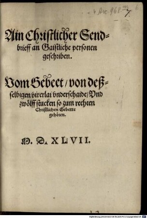 Ain christlicher Sendbrieff an geistliche Personen