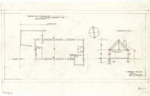 Gsaenger, Gustav; München - Großhadern, Ebernburgstr.; Ev. Notkirche, Reformations - Gedächtnis Kirche - Entwurf, Eingabeplan, Tekturplan zum Eingabeplan (Grundriss, Querschnitt)