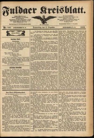 Erste Ausgabe vom Donnerstag, den 11. Dezember 1902.
