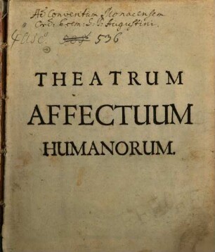 Theatrum Affectuum Humanorum. Sive Considerationes Morales : Ad Scenam Accomodatae, Et In Oratorio Almae Sodalitatis Maioris B. V. Mariae ab Angelo salutatae Matris Propitiae Monachii per Verni Ieiunii Dominicas Dies Horis pomeridianis exhibitae