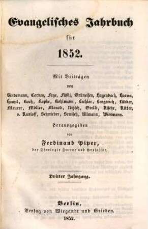 Evangelisches Jahrbuch : für ... 3, 3. 1852