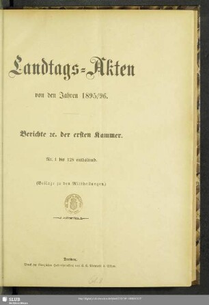 1895/96: Landtags-Akten / Berichte der 1. Kammer