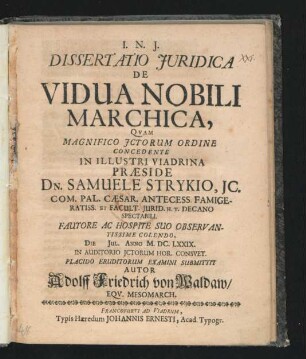 Dissertatio Iuridica De Vidua Nobili Marchica