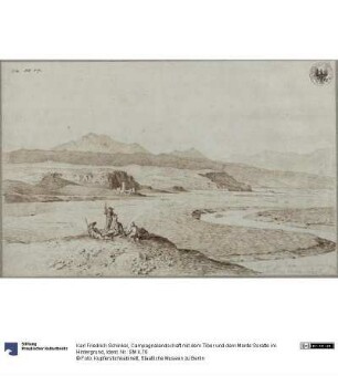 Campagnalandschaft mit dem Tiber und dem Monte Soratte im Hintergrund