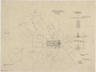 Gsaenger, Gustav; Sulzbach - Rosenberg (Bayern); Ev. Christus Kirche - Ausführungsplan (Lageplan); Zierbrunnen (Grundriss, Ansicht)