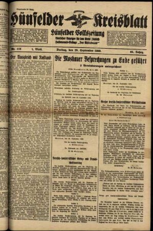 Erste Ausgabe vom Freitag, den 29. September 1939.