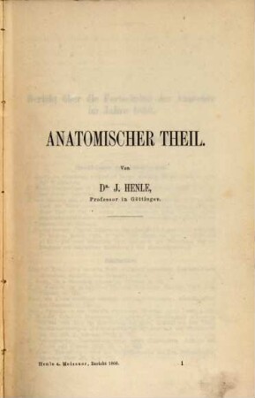 Bericht über die Fortschritte der Anatomie und Physiologie : im Jahre .., 1860