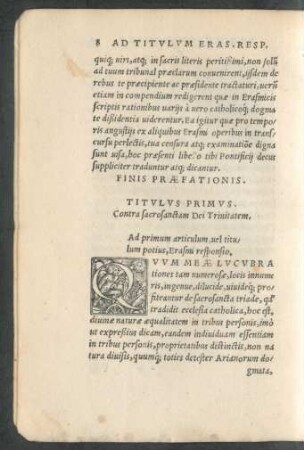 Ad primum articulum, vel titulum potius, Erasmi responsio.