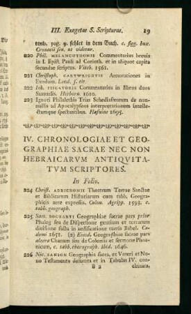 IV. Chronologicae et Geographicae Sacrae Nec Non Hebraicarum Antiquitatum Scriptores.