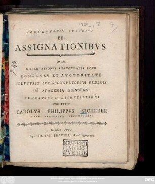 Commentatio Ivridica De Assignationibvs