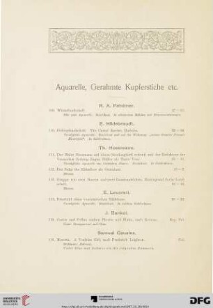 Aquarelle, Gerahmte Kupferstiche etc. (Nr. 109-140)