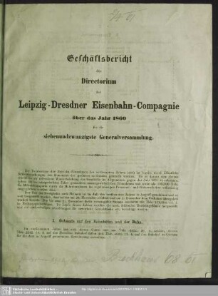 27.1860: Geschäftsbericht des Directorium der Leipzig-Dresdner Eisenbahn-Compagnie : über das Jahr ...