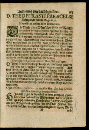 D. Theophrasti Paracelsi Außlegung uber das Magnificat.