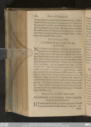 Epistola LXXI. Mediolanum. Frederico Cardinali Borromaeo, Archiepiscopo Mediolanensi.