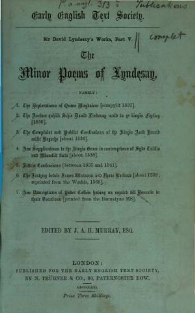 Sir David Lyndesay's works. 5, The minor poems of Lyndesay