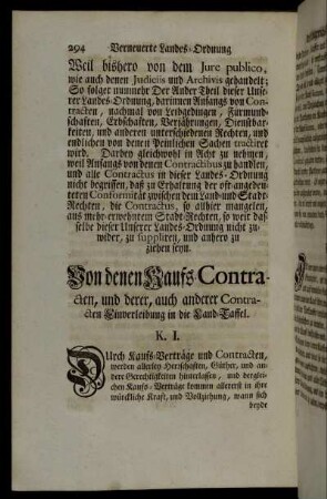Von denen Kaufs-Contracten, und derer, auch anderer Contracten Einverleibung in die Land-Taffel. K. I. - K. LXI.