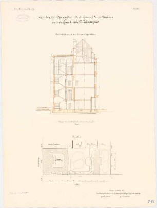 Dienstgebäude der General-Lotterie-Direktion, Berlin: Lageplan 1:500, Querschnitt 1:100