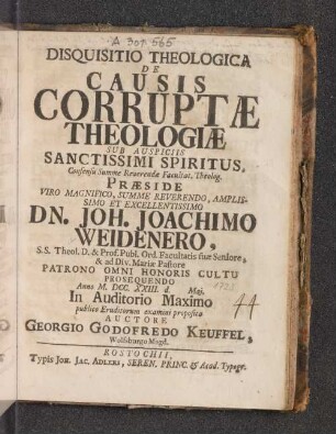 Disquisitio Theologica De Causis Corruptæ Theologiæ