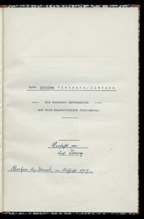 Kath. Dorothea Viehmann / Pierson : die deutsche Märchenfrau und ihre hugenottische Abstammmung