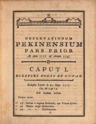Observationes Astronomicæ ab Anno 1717 ad Annum 1752, Pars Prior