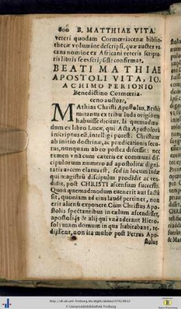 Beati Mathiae Apostoli vita.