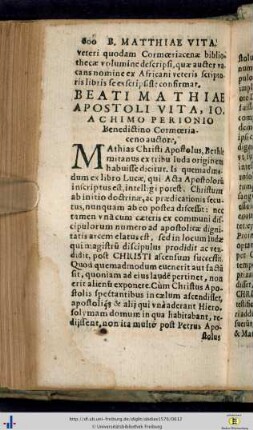 Beati Mathiae Apostoli vita.