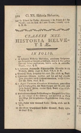 322-351, Classis XII: Historia Helvetiae - Classis XIII: Historia Germaniae generalis