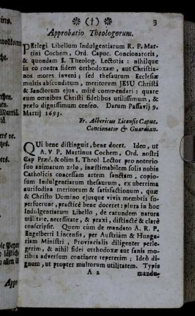 Approbatio Theologorum. - Facultas A.R.P. - Censura Ordnarii.