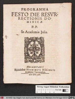 Programma Festo Die Resurrectionis Dominicae : P.P. In Academia Iulia