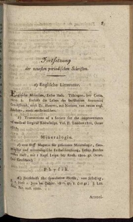 Fortsetzung der neuesten periodischen Schriften.