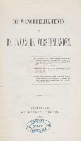 De Wanordelijkheden in de Javasche Vorstenlanden