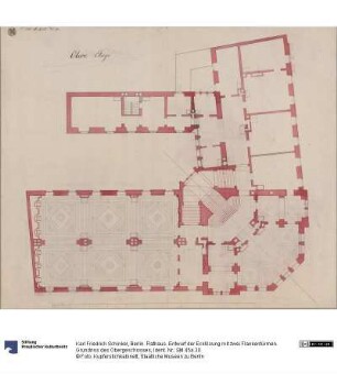 Berlin. Rathaus. Entwurf der Ecklösung mit zwei Flankentürmen. Grundriss des Obergeschosses