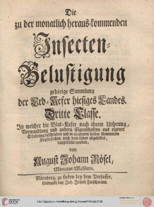 Titelblatt: Erd=Kefer, dritte Klasse