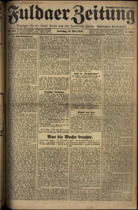 Erste Ausgabe vom Sonntag, den 18. Mai 1930.